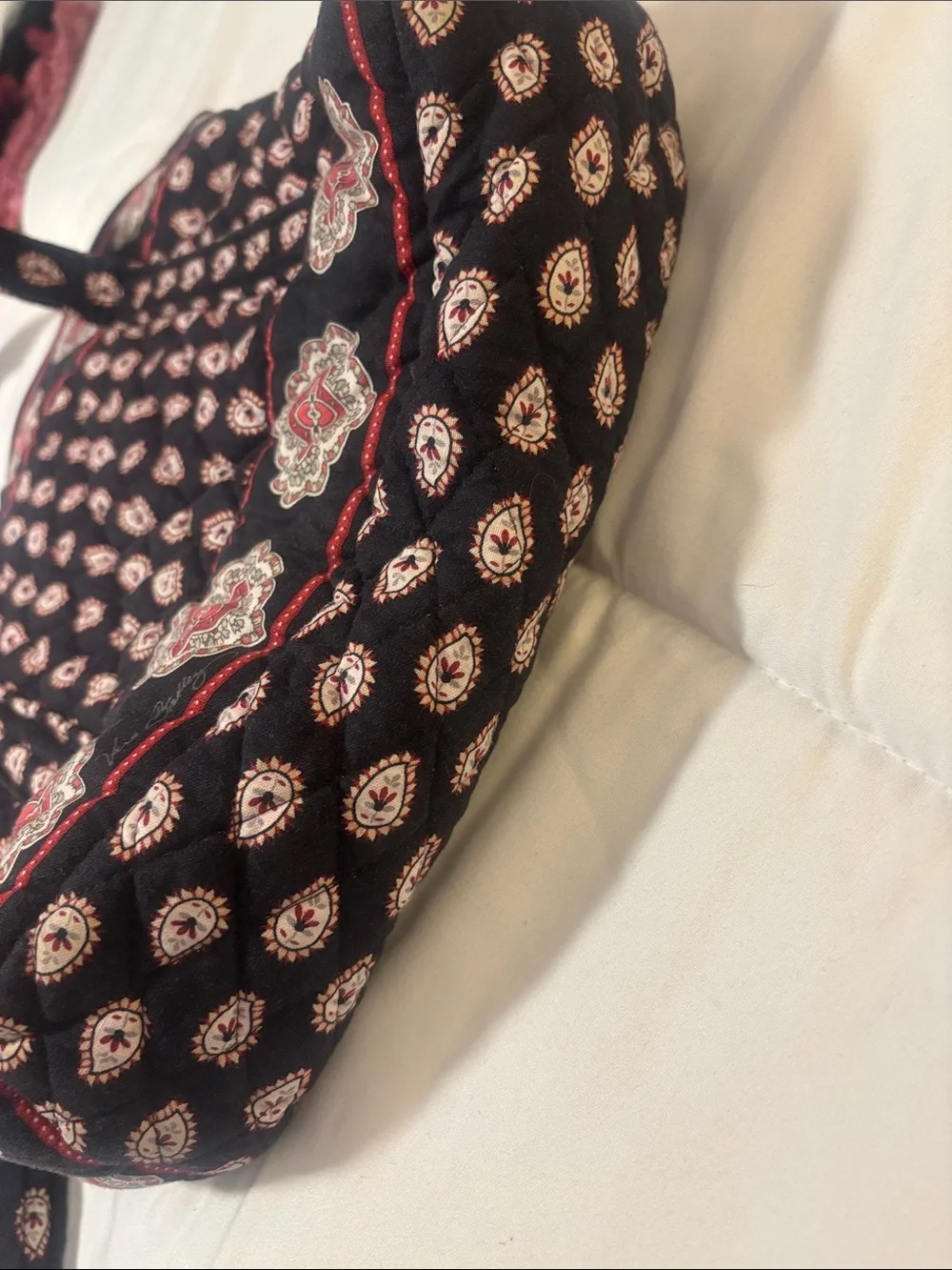 Vera Bradley Black Quilted Tote with Pink and Cream Medallions